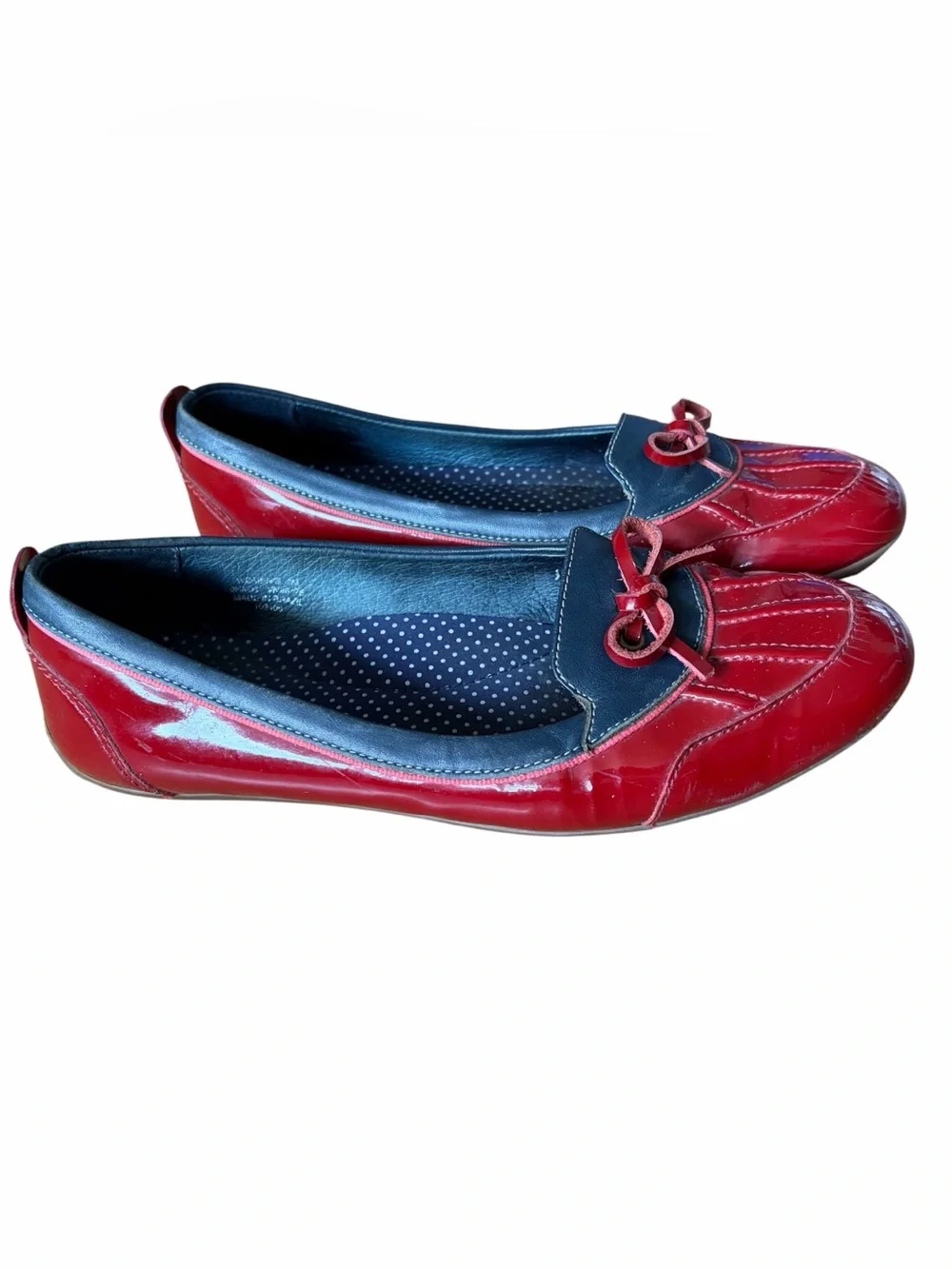 L.L. Bean Red and Navy leather flats with bow detail Sz 7