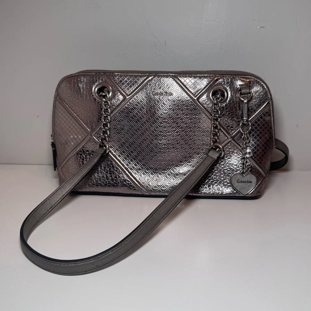 Calvin Klein Silver Metallic Embossed Bag