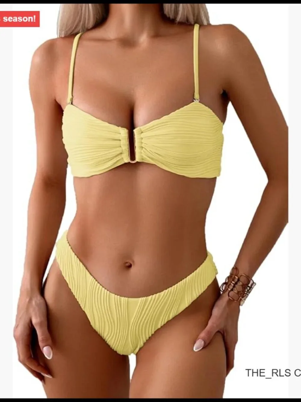 Ribbed Bikini Set with U Wire Adjustable Spaghetti Straps Ruched Two Piece