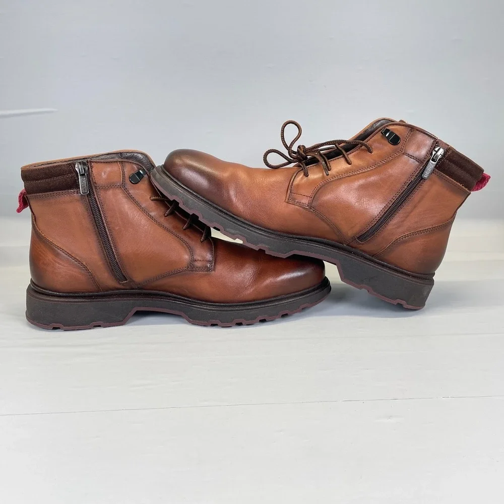 Pikolinos Boots Mens Size 43 US 9.5 Brown Leather Side Zip Lace Up Casual Shoes
