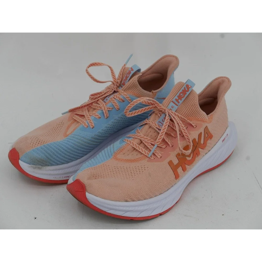 Hoka One One Carbon X3 Shoes Peach Blue Knit Running Sneaker Womens 11 No Insole