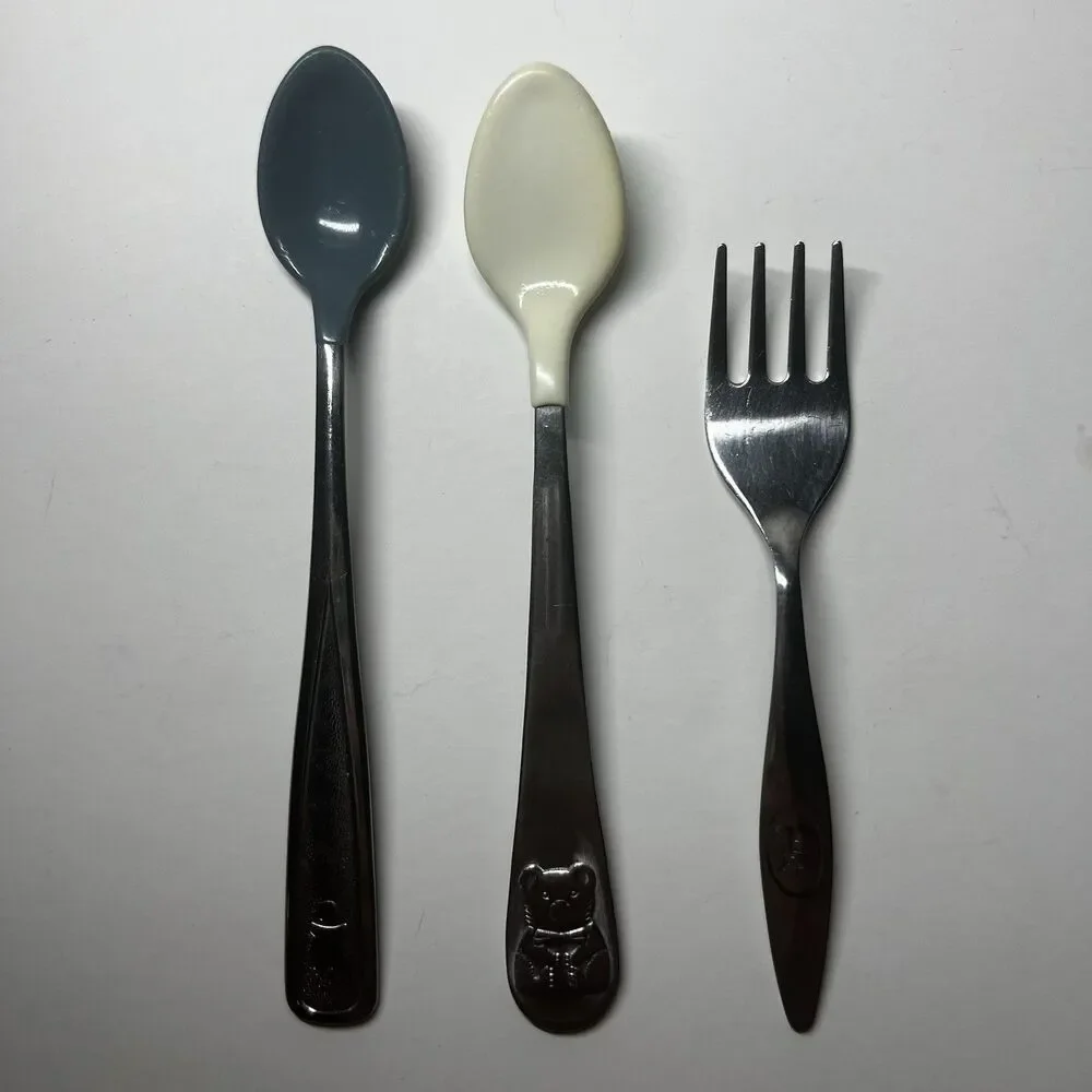 Lot of 3 Vintage 1980s Baby Toddler Spoons Fork The First Years Japan China 80s