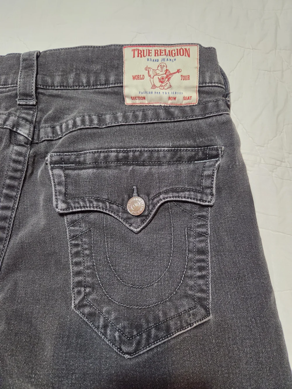 True Religion Ricky Relaxed Straight Jeans Black - Size 34x32 Flap Pocket