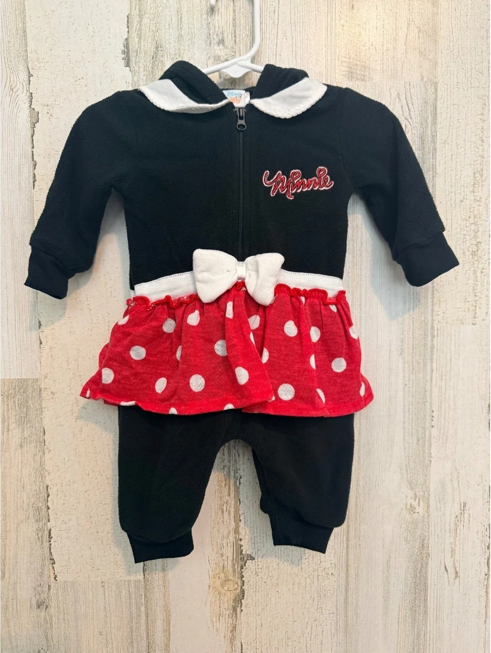 Disney Baby Infant 0-3M Minnie Mouse Polka Dot Hooded Jumpsuit