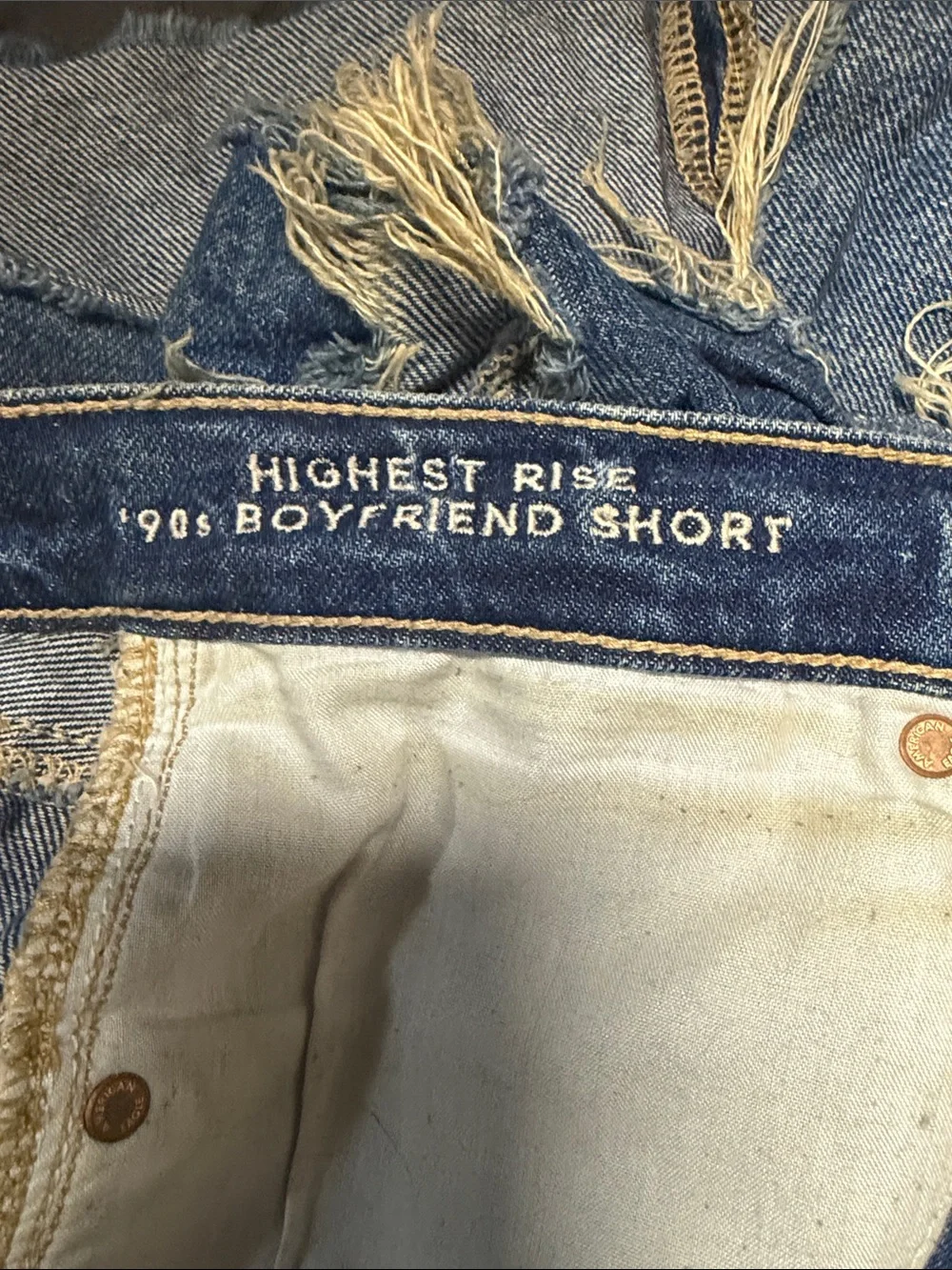 American Eagle Outfitters Distressed Blue Denim Cutoff Shorts Highest rise