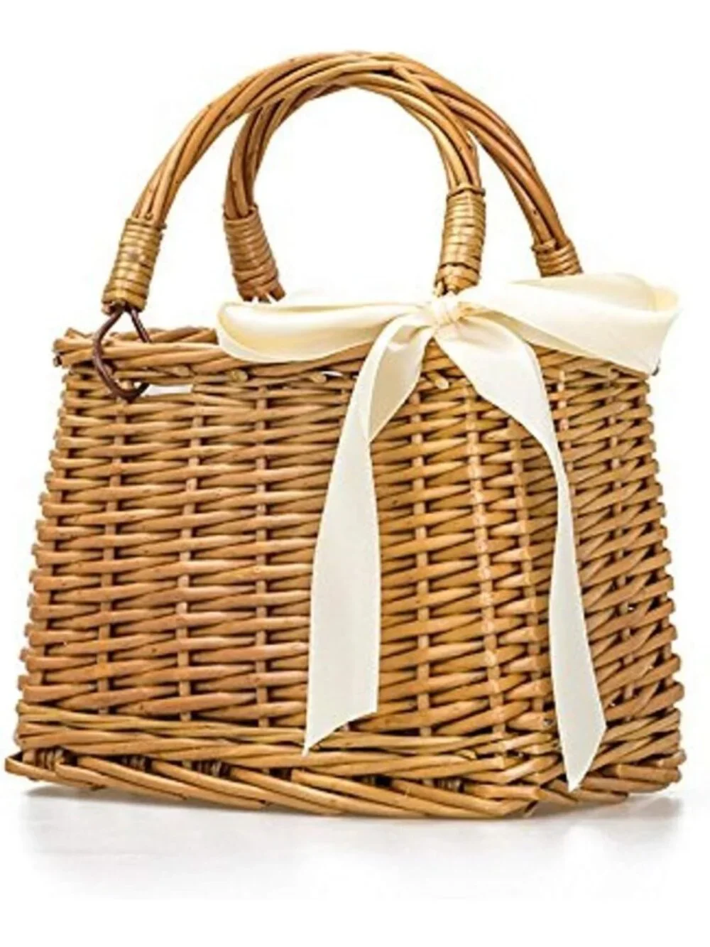 Handwoven Wicker Handbag, Rectangular Straw Tote Purse for Beach & Everyday Use