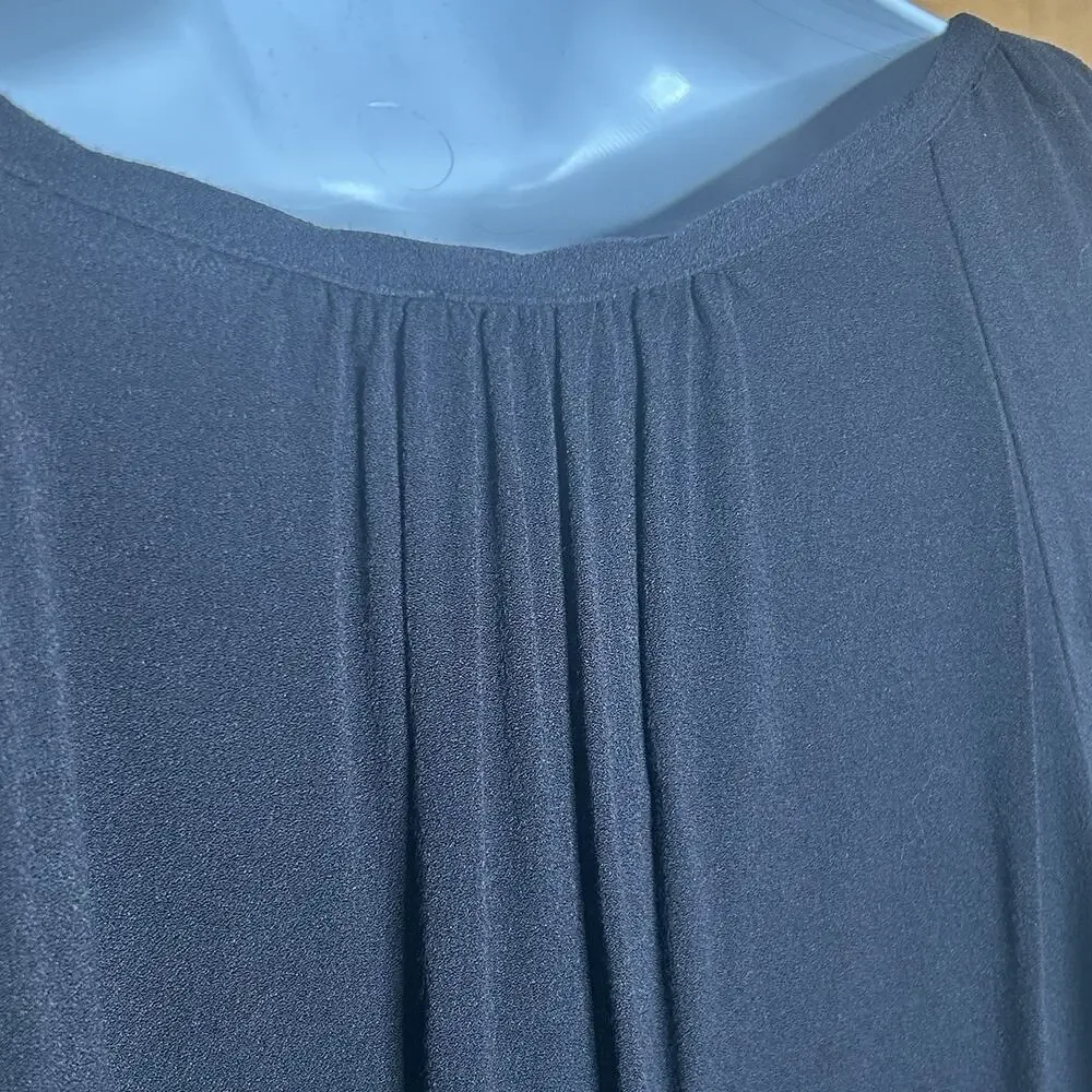 J Crew V-Neck‎ Blouse L Black Ruched Sleeves Pleats Minimalist Capsule J6240