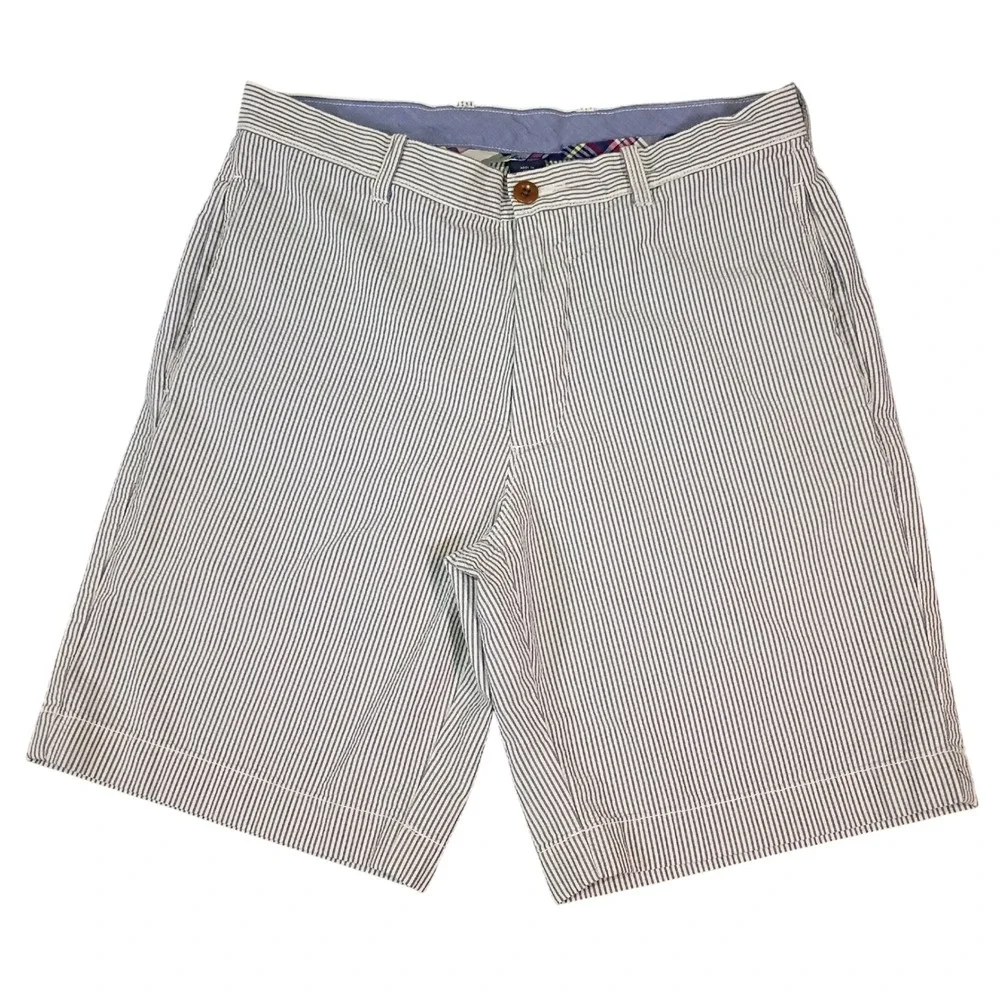 J.Crew Mens Seersucker Shorts 31‎ Blue White Striped Regular Fit Cotton