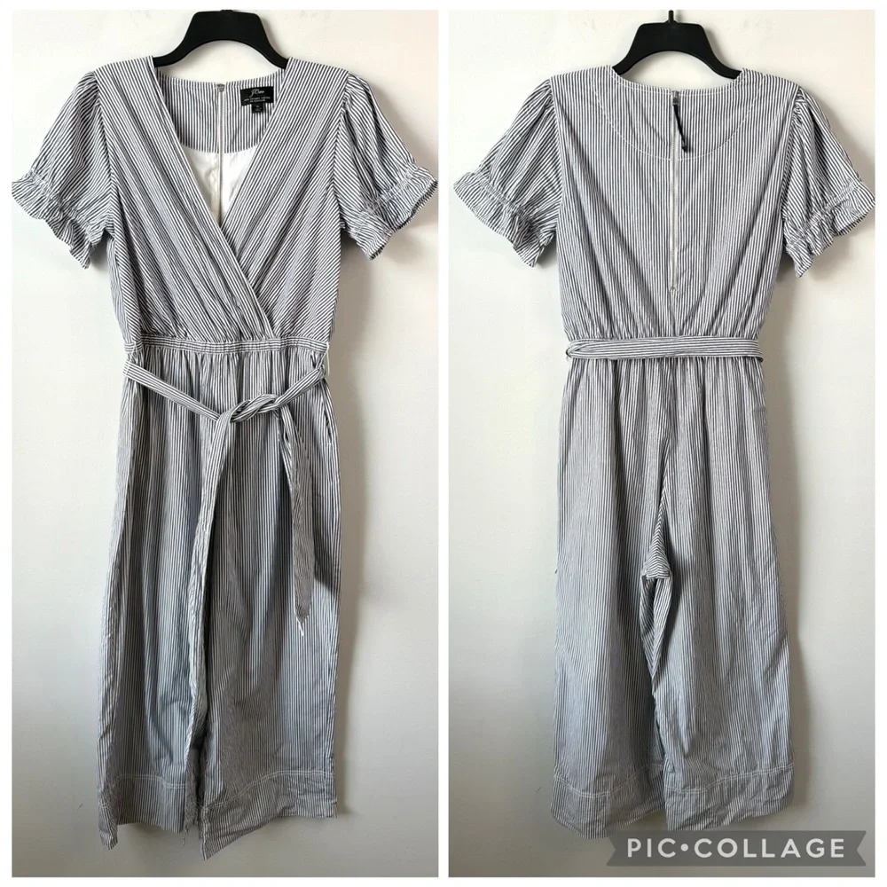 Striped Wrap Jumpsuit in Light Gray