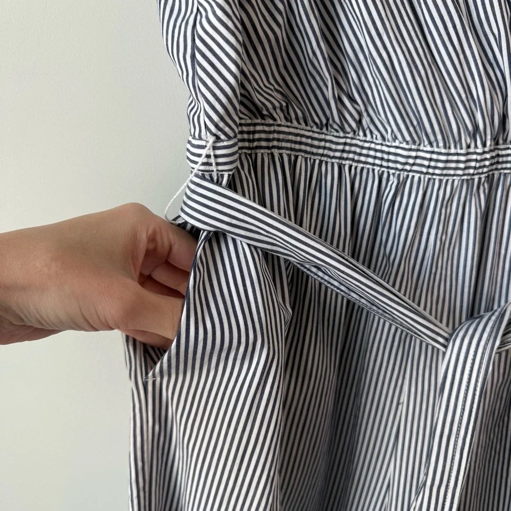 Striped Wrap Jumpsuit in Light Gray