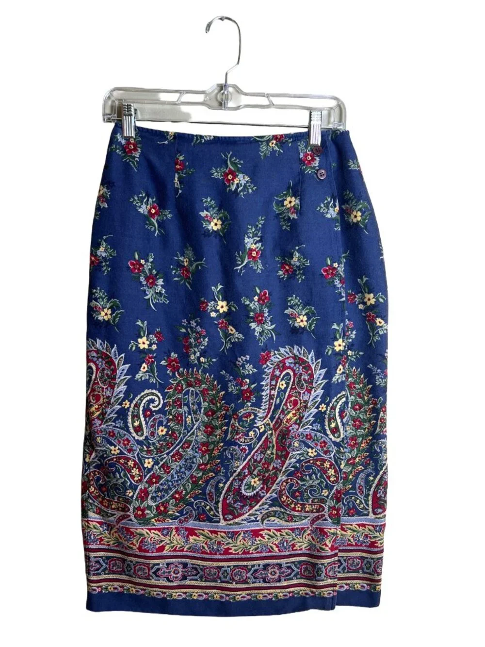 Talbots Paisley Floral Midi‎ Skirt Blue Vintage 90s Petite