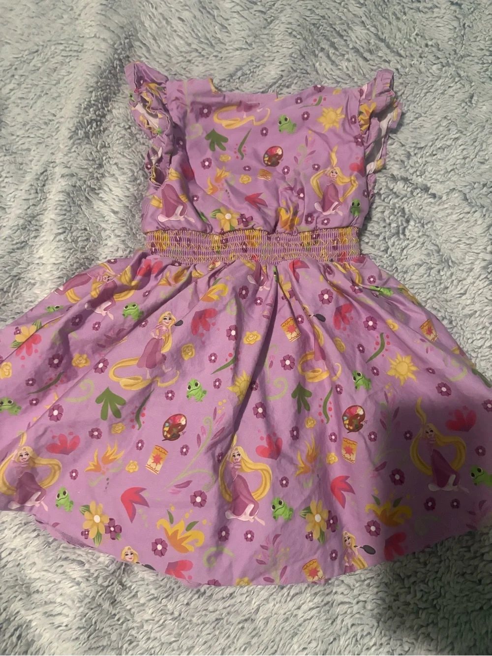 Disney  store Purple Rapunzel Print Smocked Sundress size 3t
