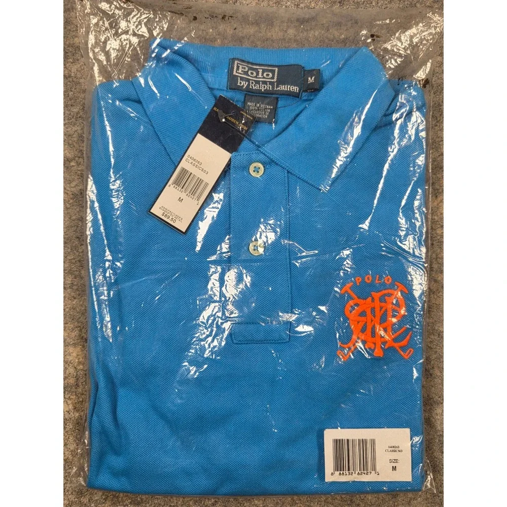 NEW Polo Ralph Lauren Shirt Mens Blue Orange Crest Pony M Vintage NWT
