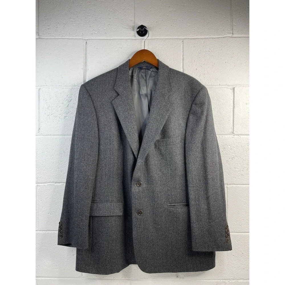 Vintage Brooks Brothers Men'sWool Blazer Black Gray Herringbone Tweed Jacket 46R