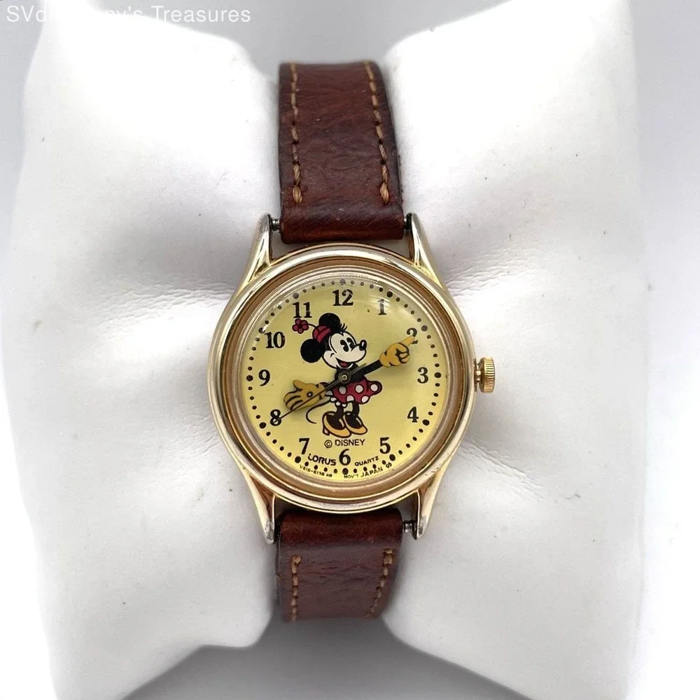 Vintage 90s Lorus Disney Women's Minnie Mouse Gold Tone Quartz Watch V515-6080