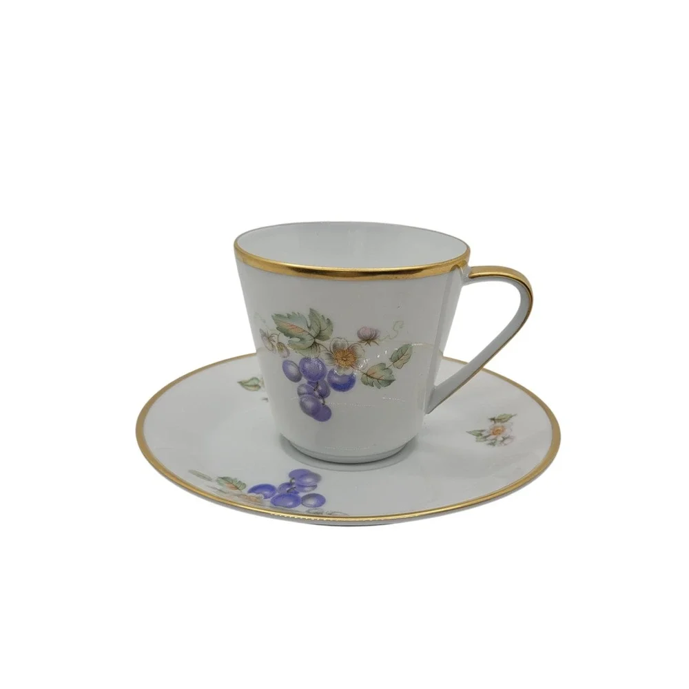 Hutschenreuther‎ Noblesse Tea Cup Saucer Set Germany Grapes Gold Trim Porcelain