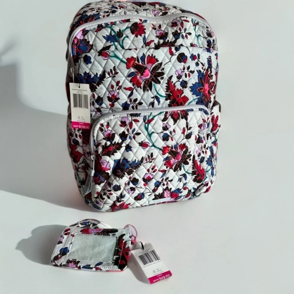 Set Vera Bradley Essential Large Backpack  Vineyard Floral, Zip ID & Lanyard NWT
