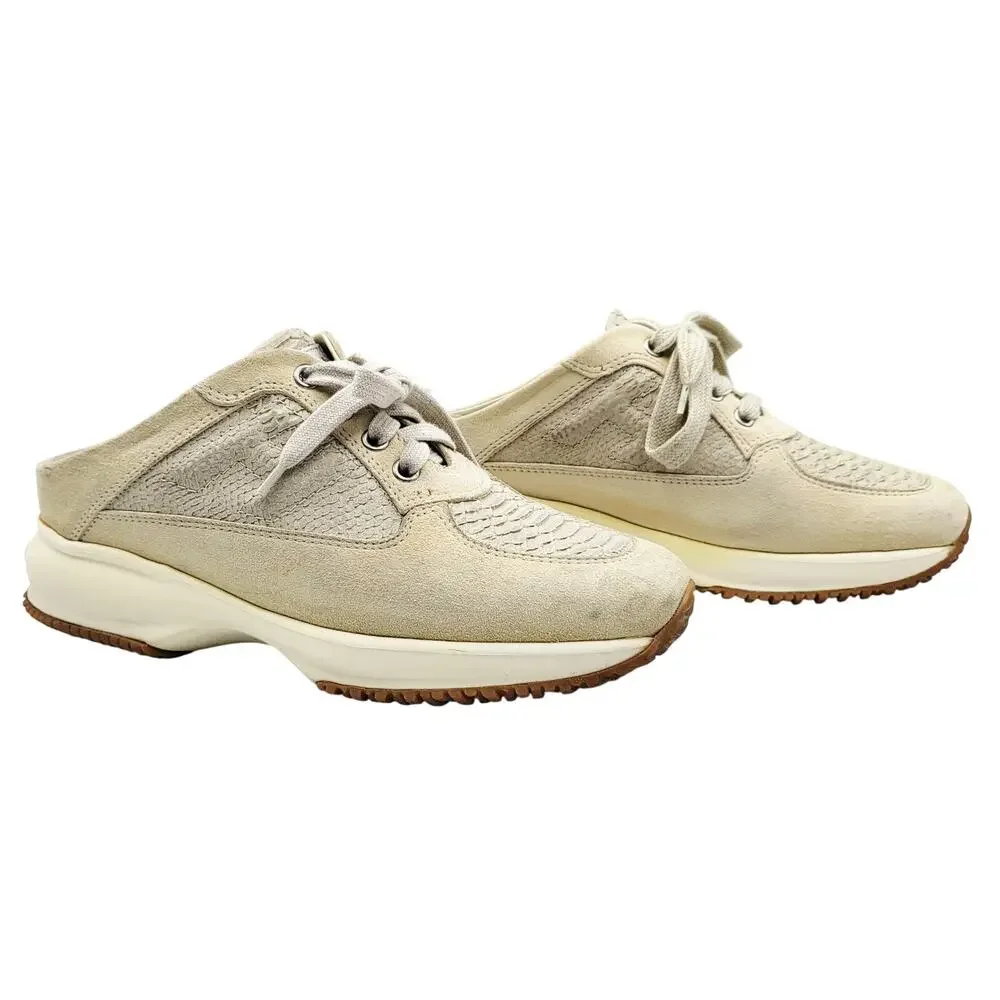 Hogan Interactive Cream Suede Snakeskin Slip On Mule Sneakers Made in Italy 36