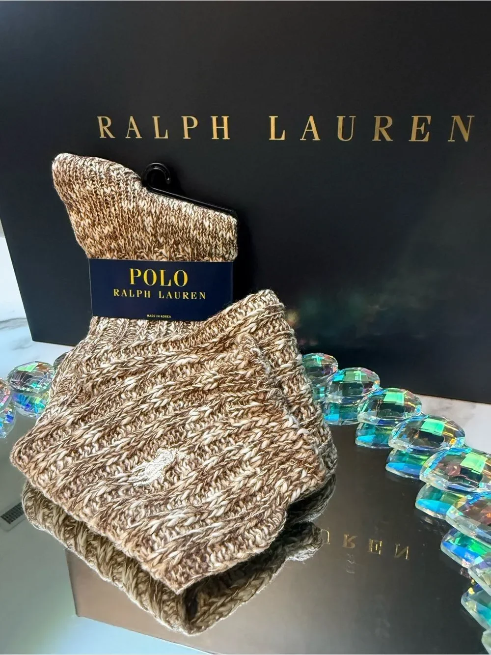 Polo Ralph Lauren Cozy Brown Marled Socks Ribbed Boot Style 9-11