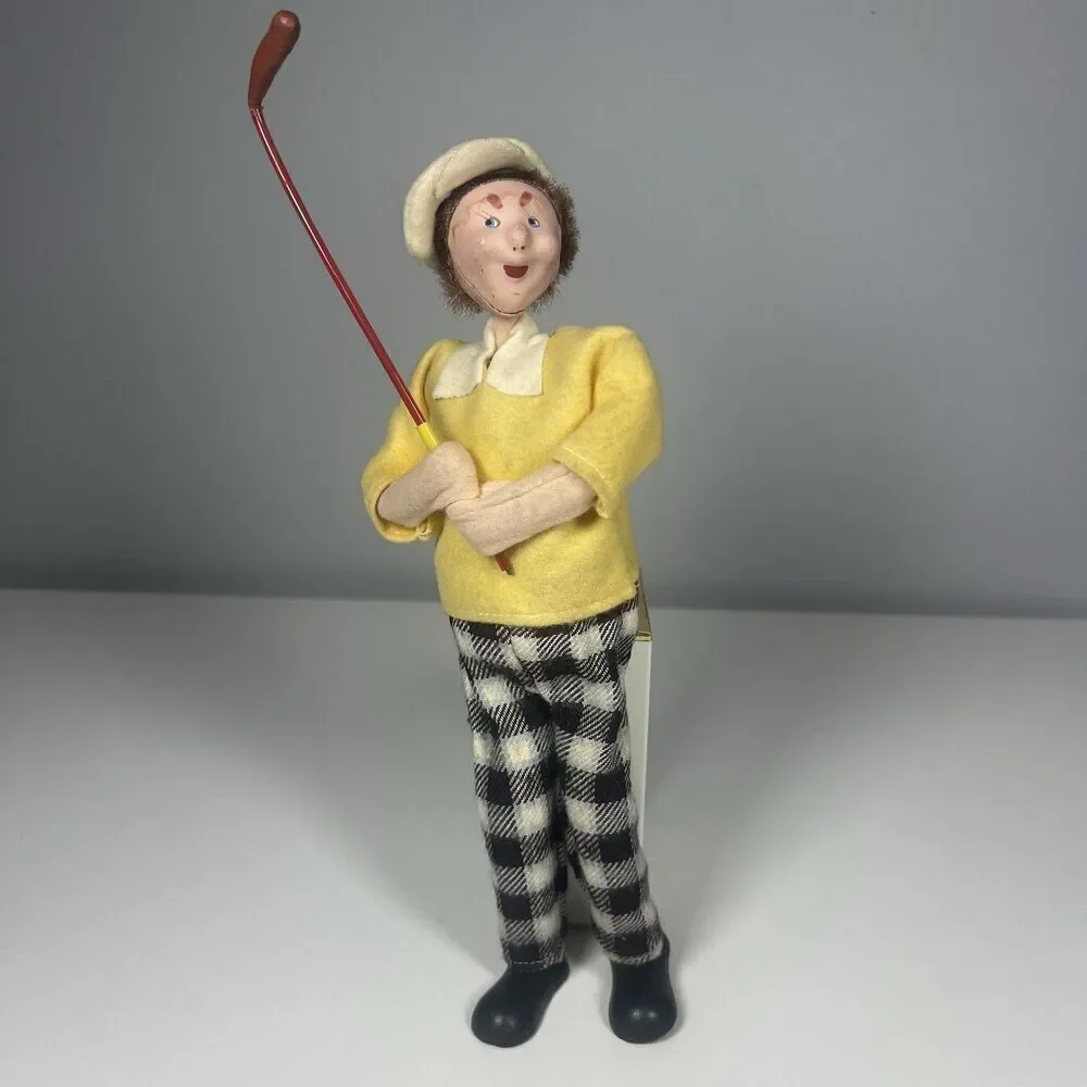 Rare Vintage Klumpe Roldan Doll Big Cap Golfer With Golf Club