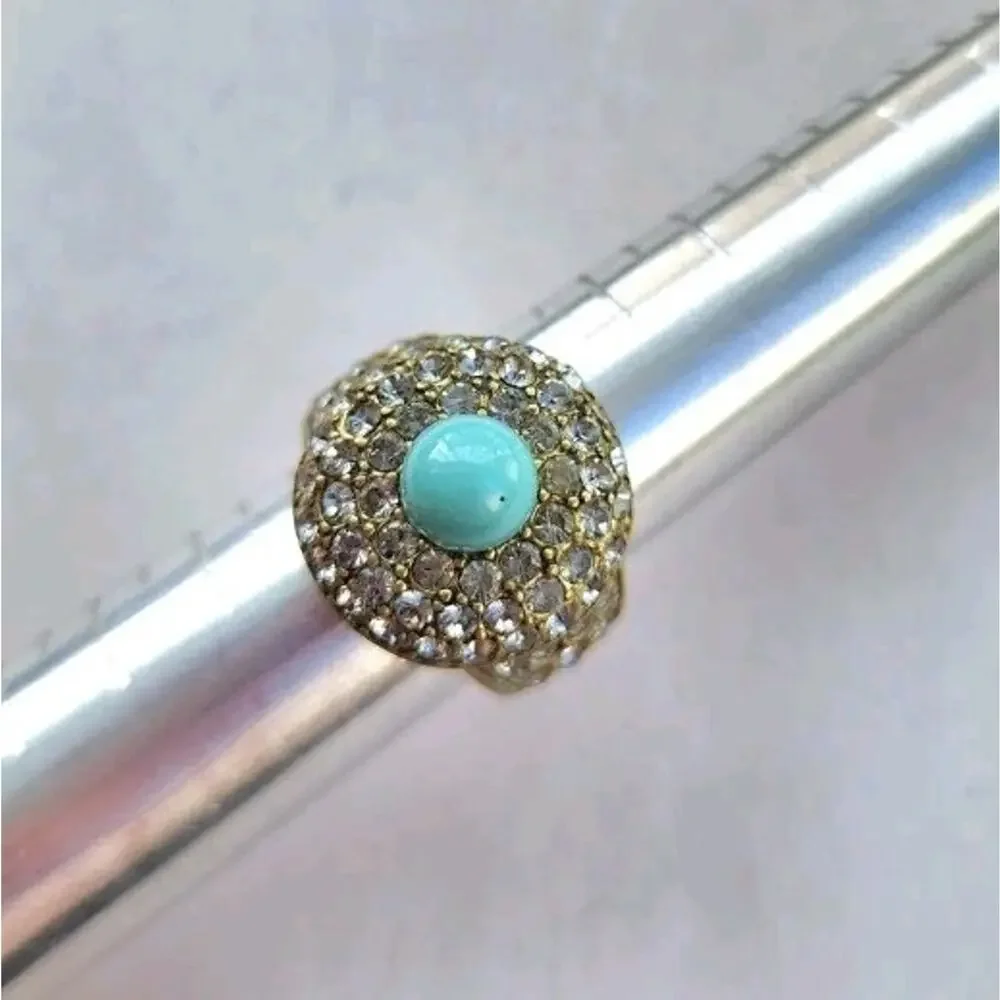 Heidi Daus Cocktail Ring Posh And Proper Blue Color Crystal Bronze Tone‎ Size 7