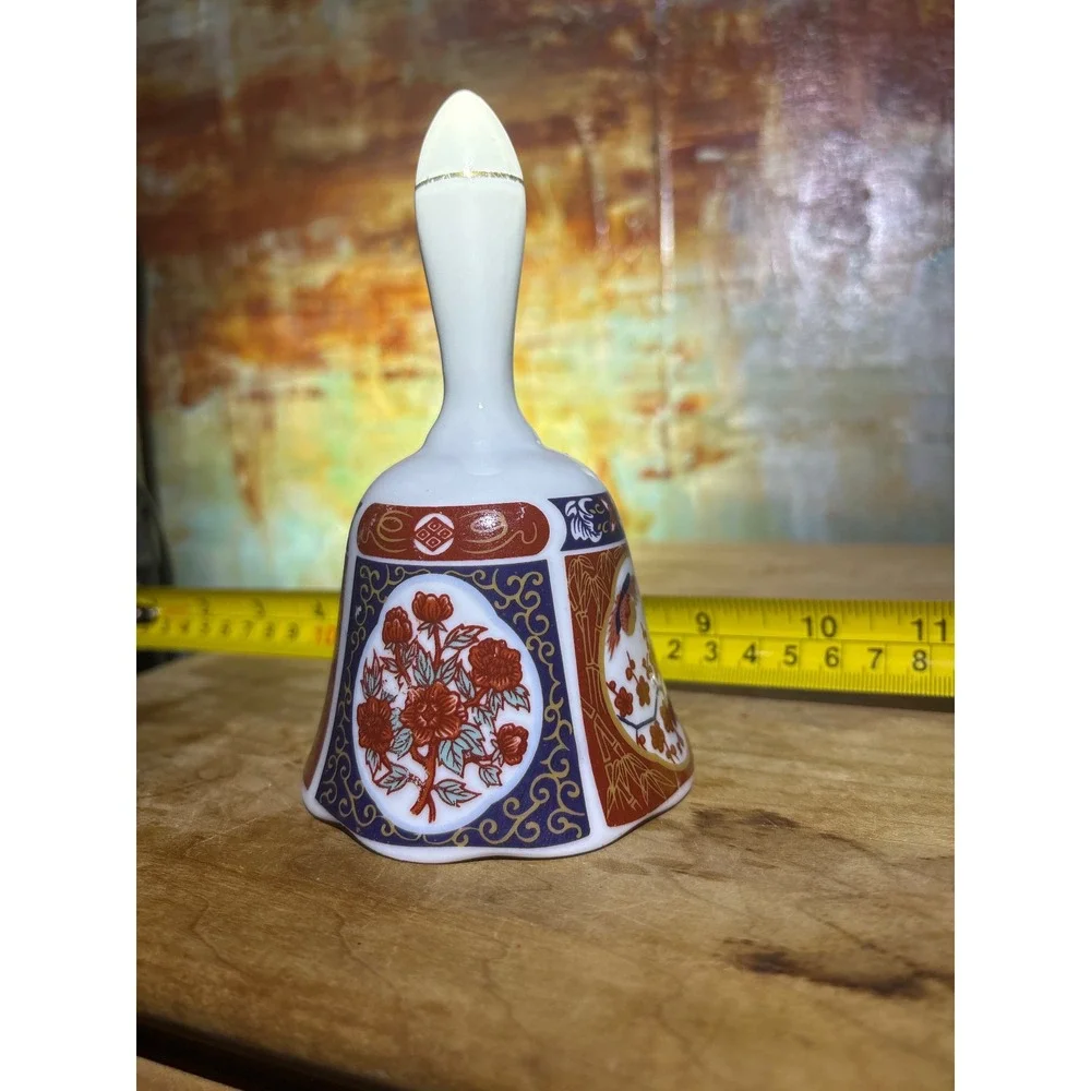 Vintage Imari Style Porcelain Bell Floral Gold‎ Trim Asian Decor Taiwan 4 Inch