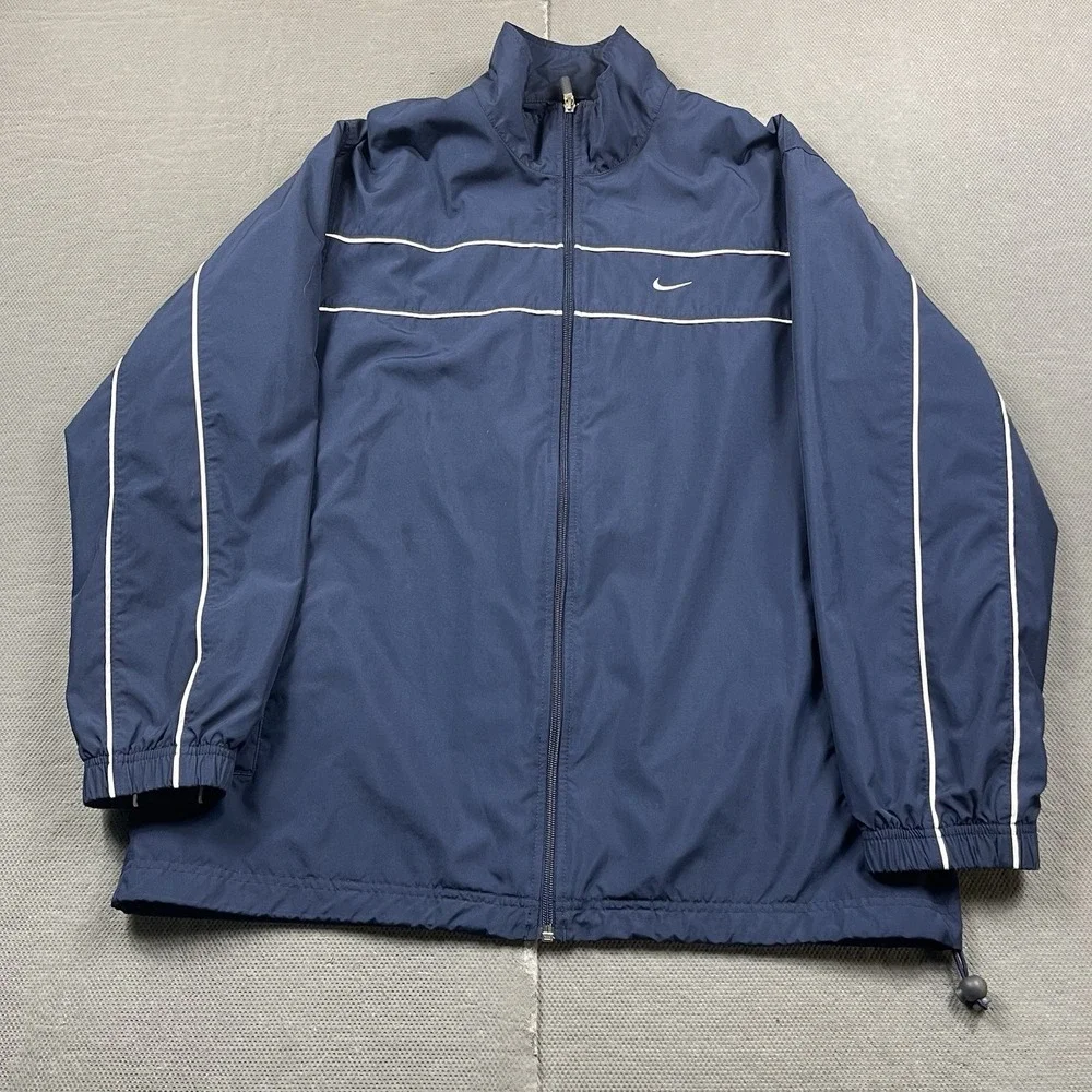 Vintage Nike Jacket Mens XL 90s Lined Mesh Blue Windbreaker Track Y2K Silver Tag