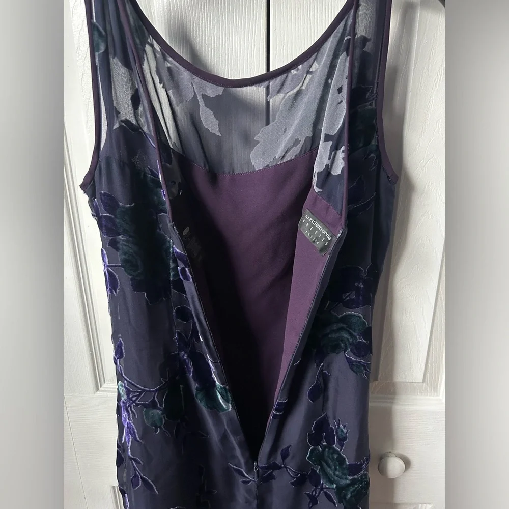 NWT Liz Claiborne Vintage Dark Purple Sheer Floral Shift Dress - 4P