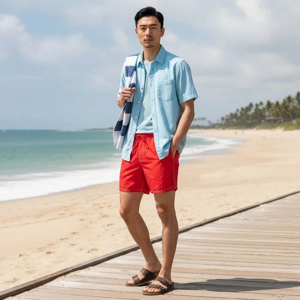 NAUTICA Men's SWIM SHORTS Large RED‎ / Blokecore