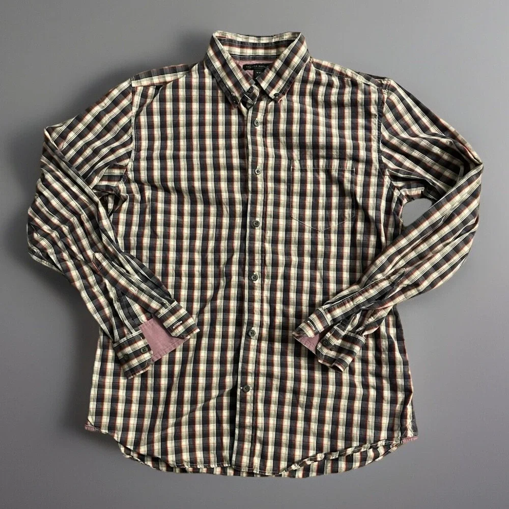 Banana Republic Long Sleeve Button Down Shirt Blue White Red Plaid Large JBHS