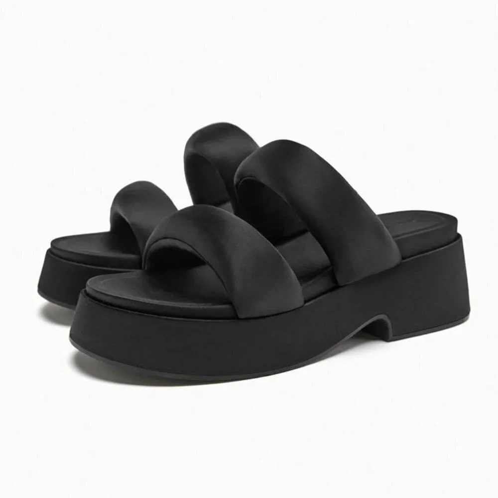 ZARA PADDED STRAP FLATFORM SANDALS  BLACK SIZE 8 | 1344/110