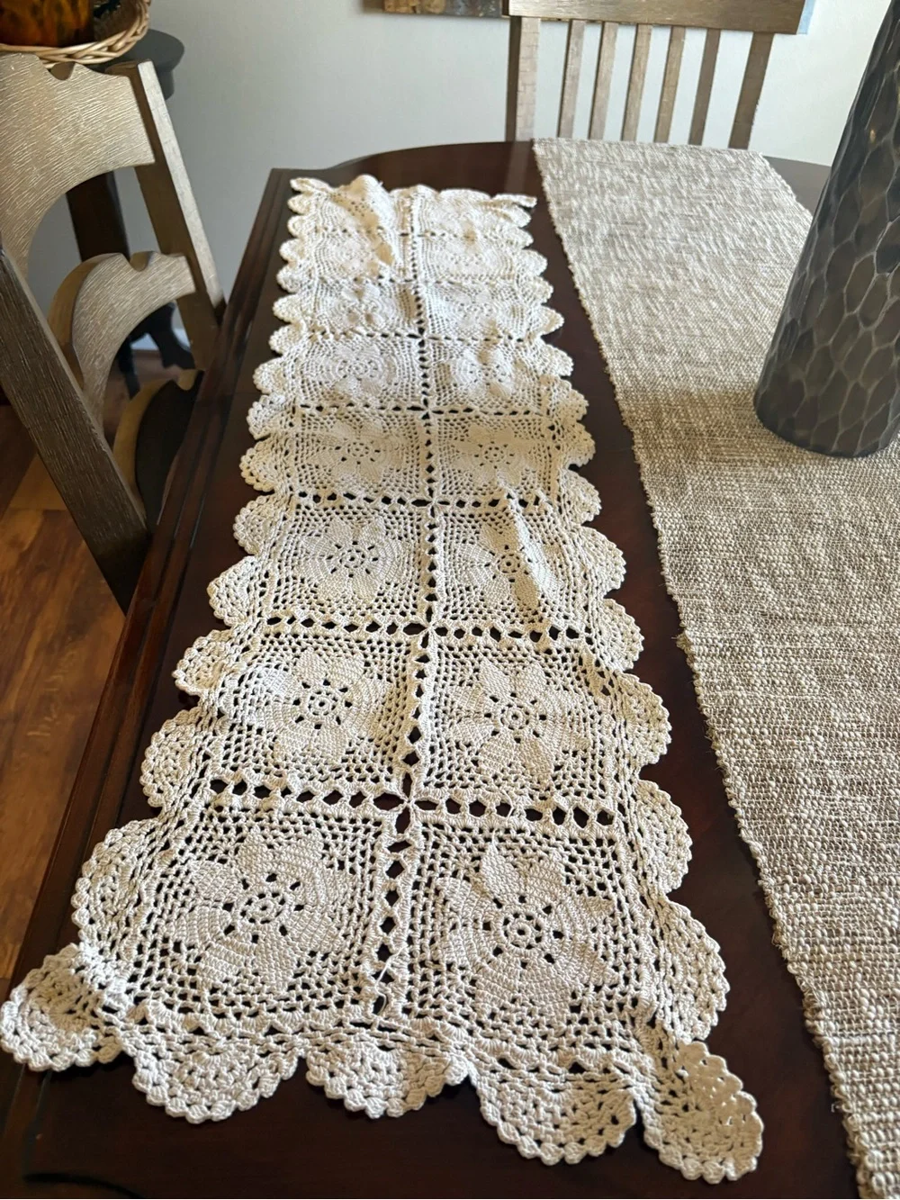 Handmade Crochet Table Runner - Cream