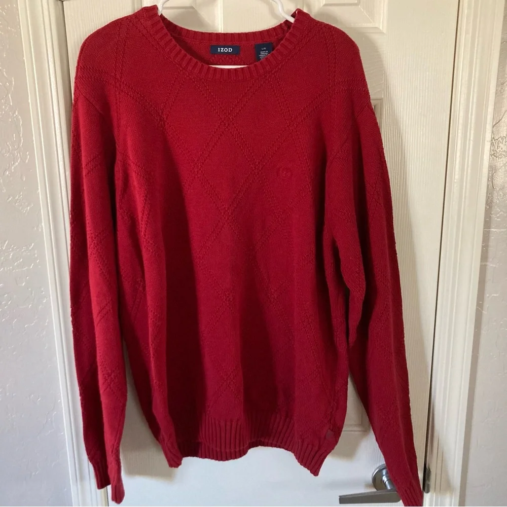 Izod Men's 100% Cotton Red Crewneck Sweater Size L