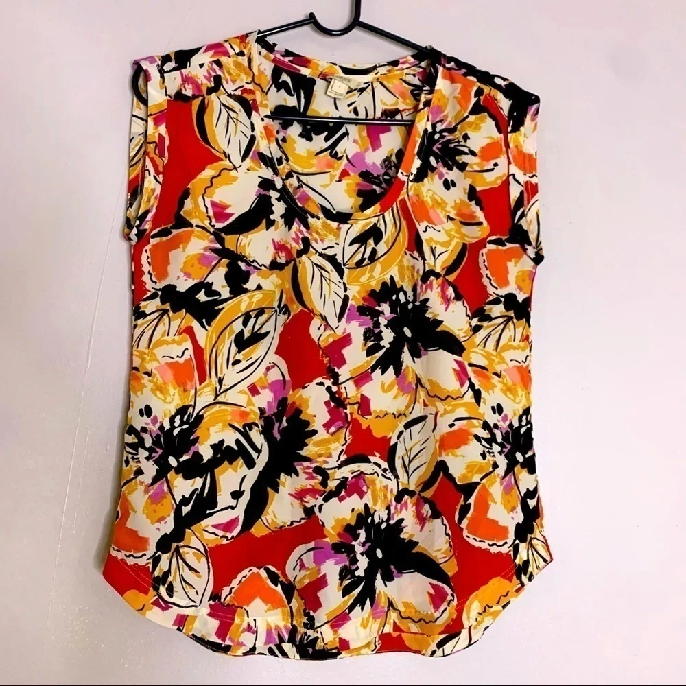 J crew sleeveless Floral Blouse bold multi color print women’s size 2