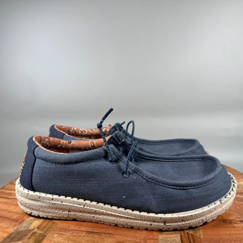 Hey Dude Wally Youth Washed Canvas Navy Blue Slip On Loafers 40567-410 Size 4Y
