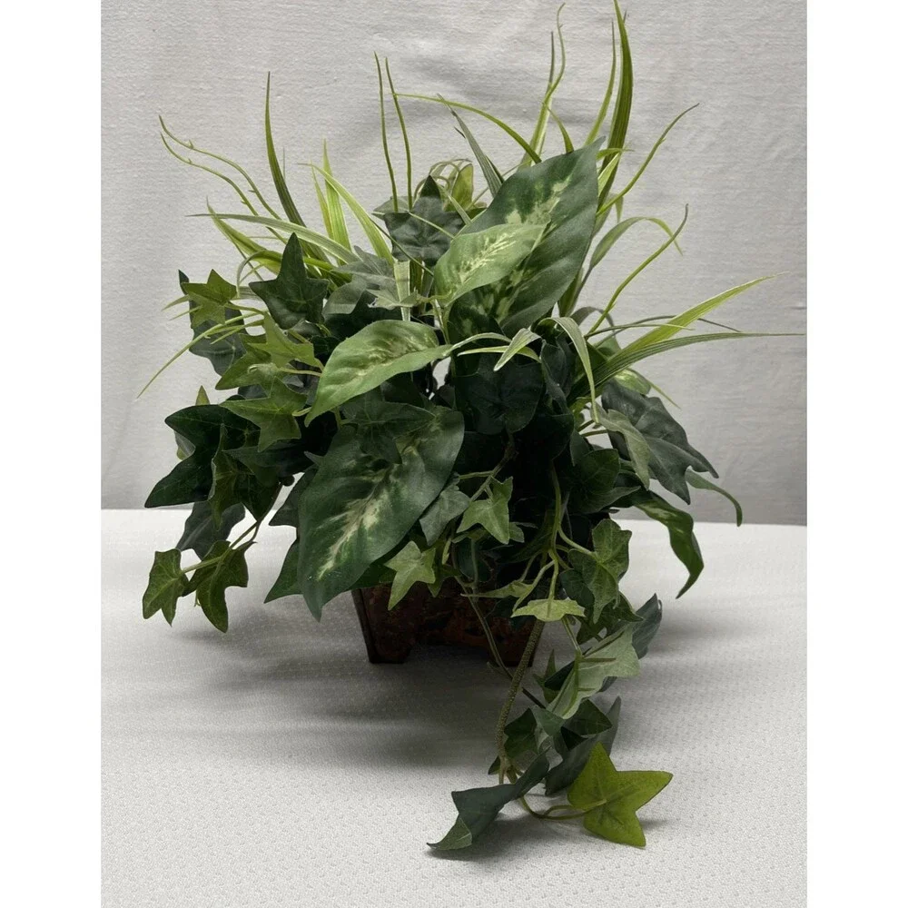 Artificial Indoor Mixed Plants Faux Copper Square Planter Pot 13