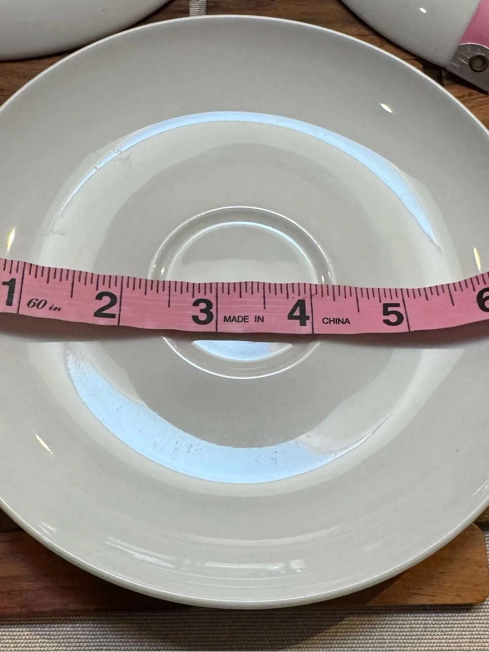 Cost Plus World Market White Ceramic Saucers with Green Stripe -Set of 3 classic