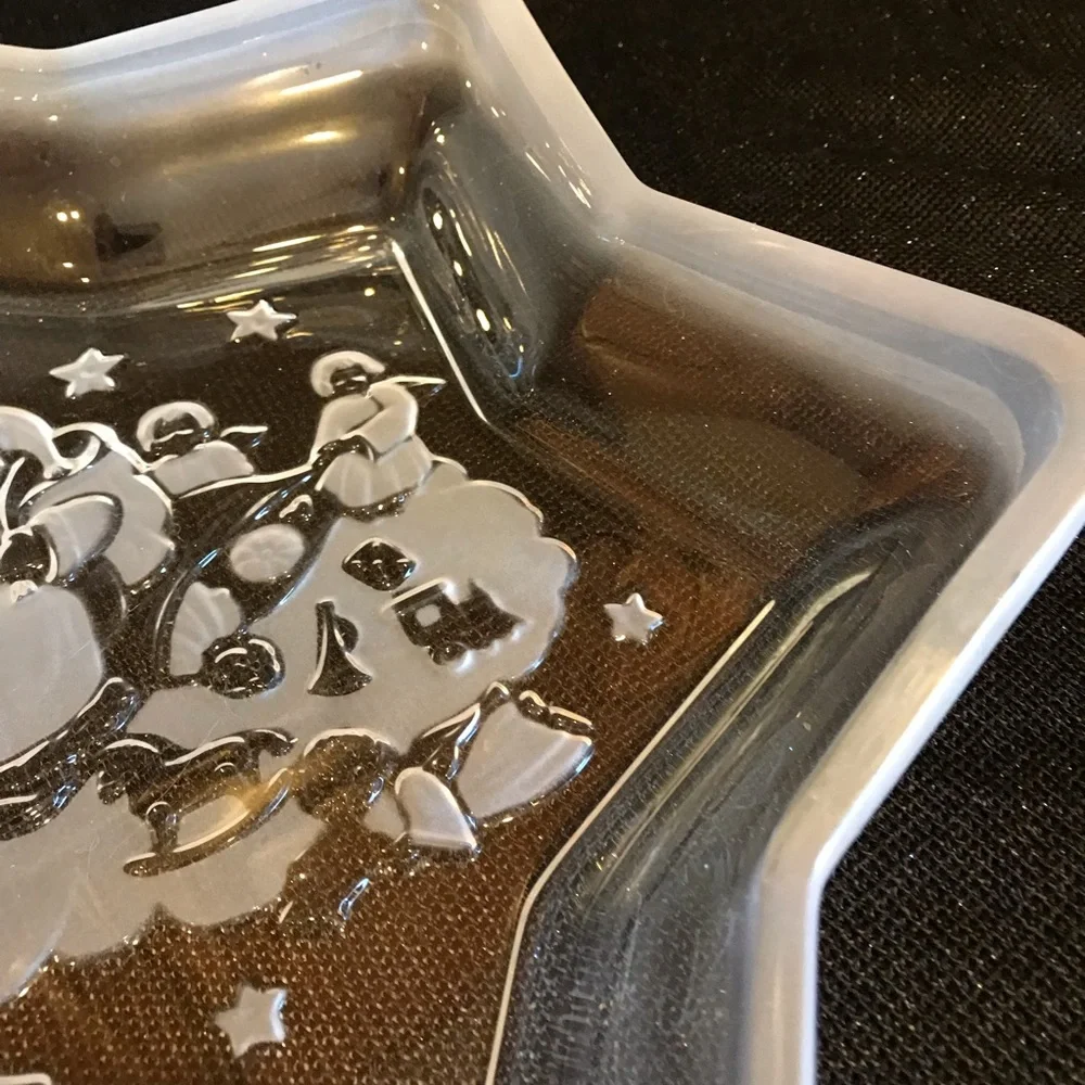 Mikasa Christmas Star Heavy Clear Frosted Glass Hostess Server Bowl Santa Angels