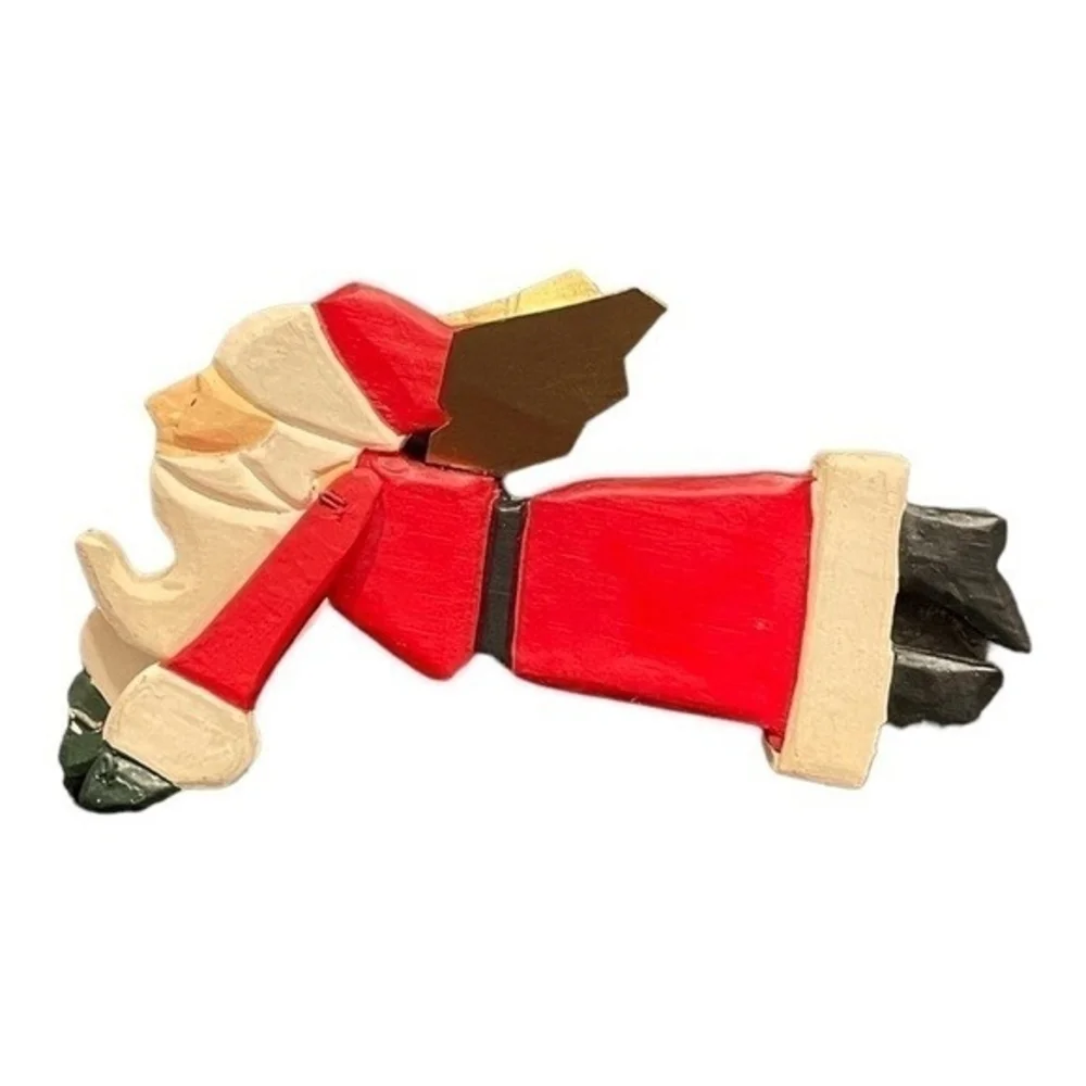Vintage Wood Angel Santa Christmas Ornament 5.5