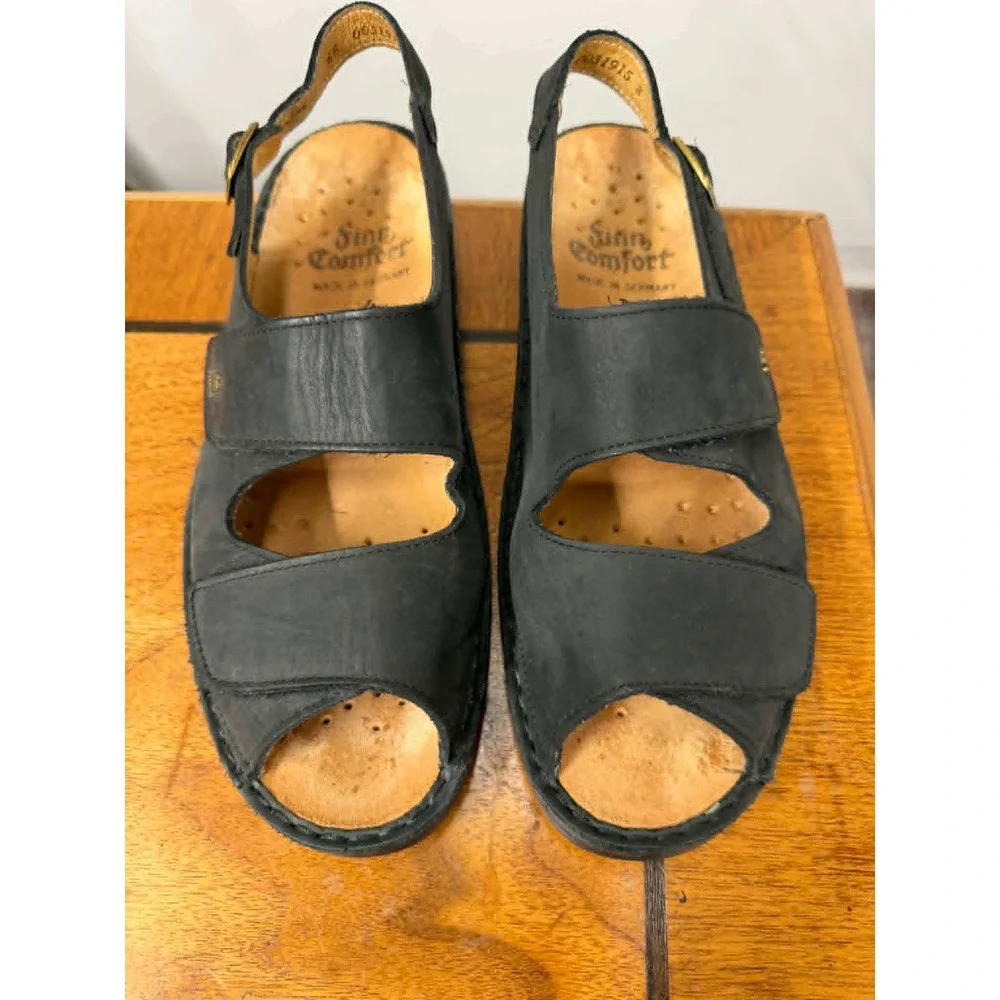 Finn Comfort Women's 6.5 UK 9 US Black Leather Slingback Sandals Made in Germany