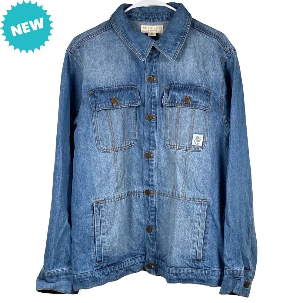 NWT Walker Hayes Denim Jacket Men's Medium Retro Fading Pockets
