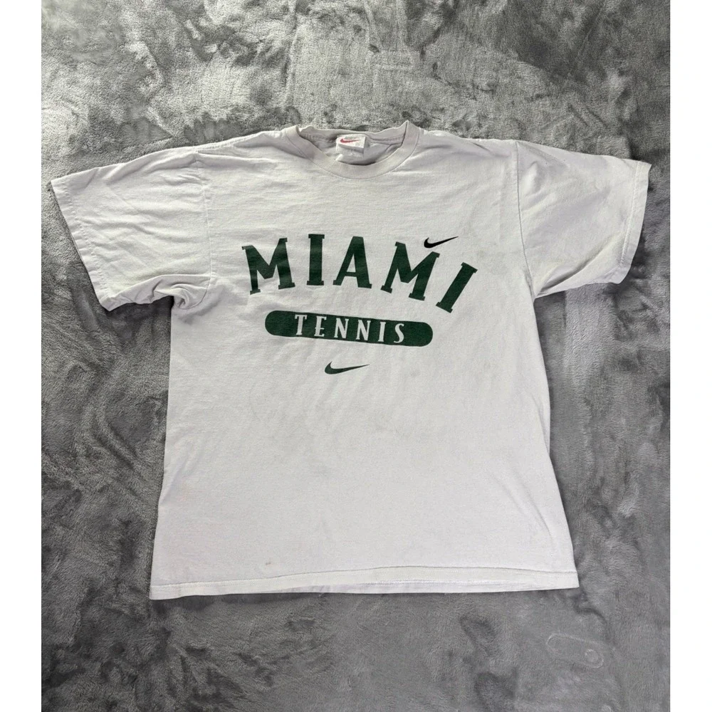 Vintage 90's Nike Court Miami Tennis T shirt Mens M Double Center Swoosh White