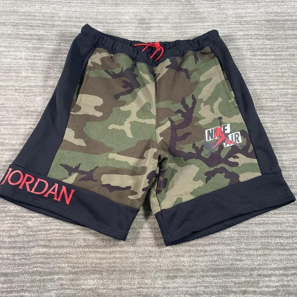Jordan Shorts Mens Large Green Camo Fleece Sweat Nike Air Basketball Athletic