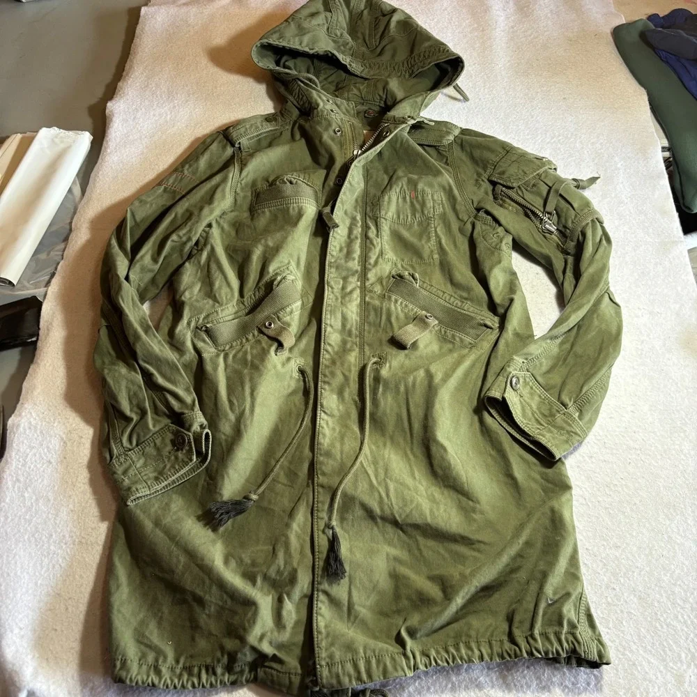 GAP Project RED‎ Mens XS Olive Green Military M-51 Fishtail Parka Hooded Jacket