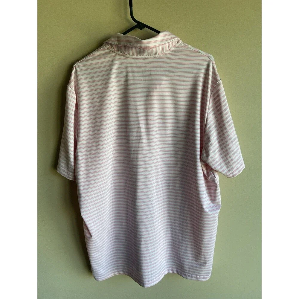 Adidas Two Color Striped Golf Polo Shirt Mens XL Pink White Logo