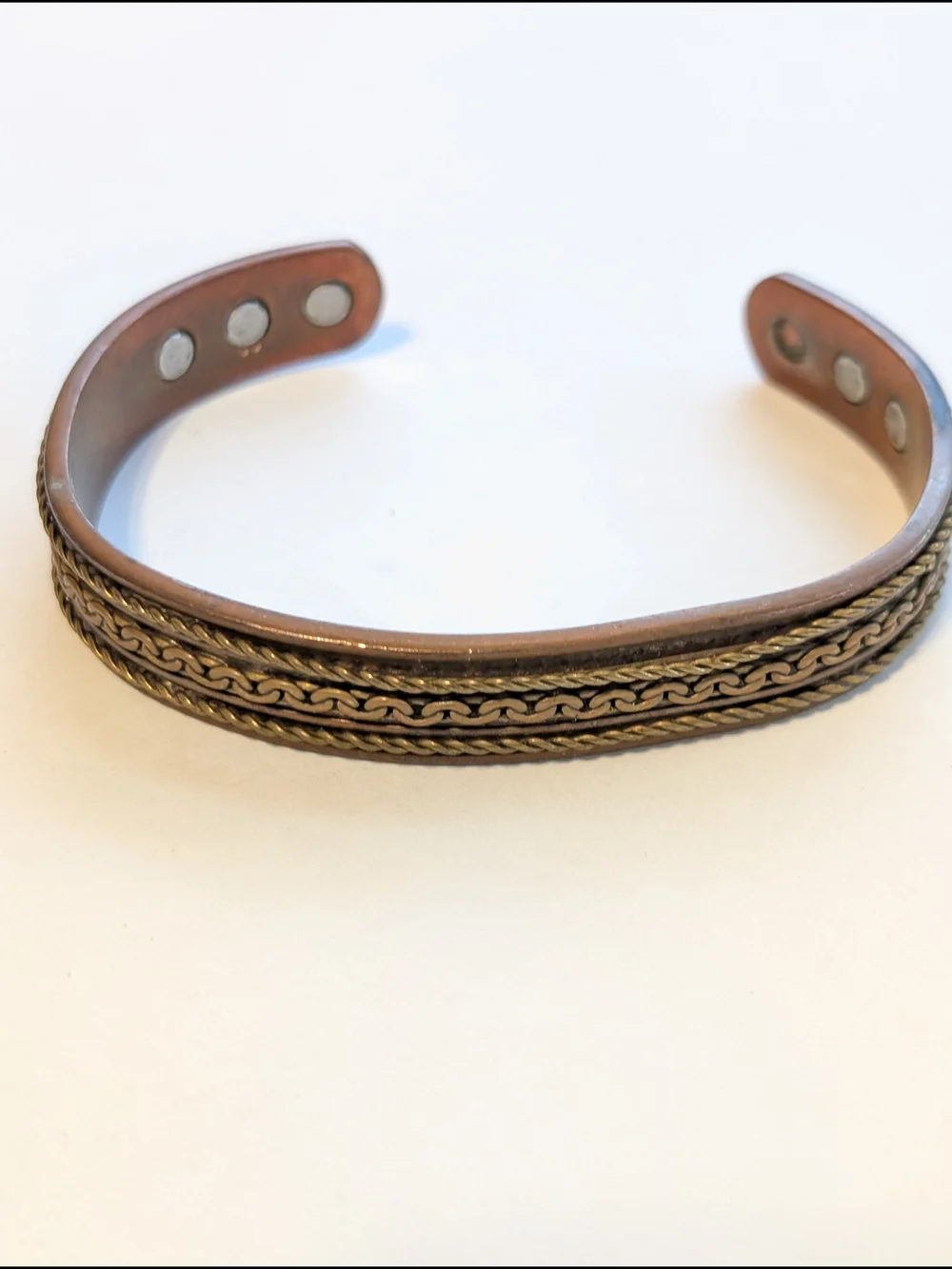 Copper Magnetic Cuff Bracelet with Braided Accent - Brown