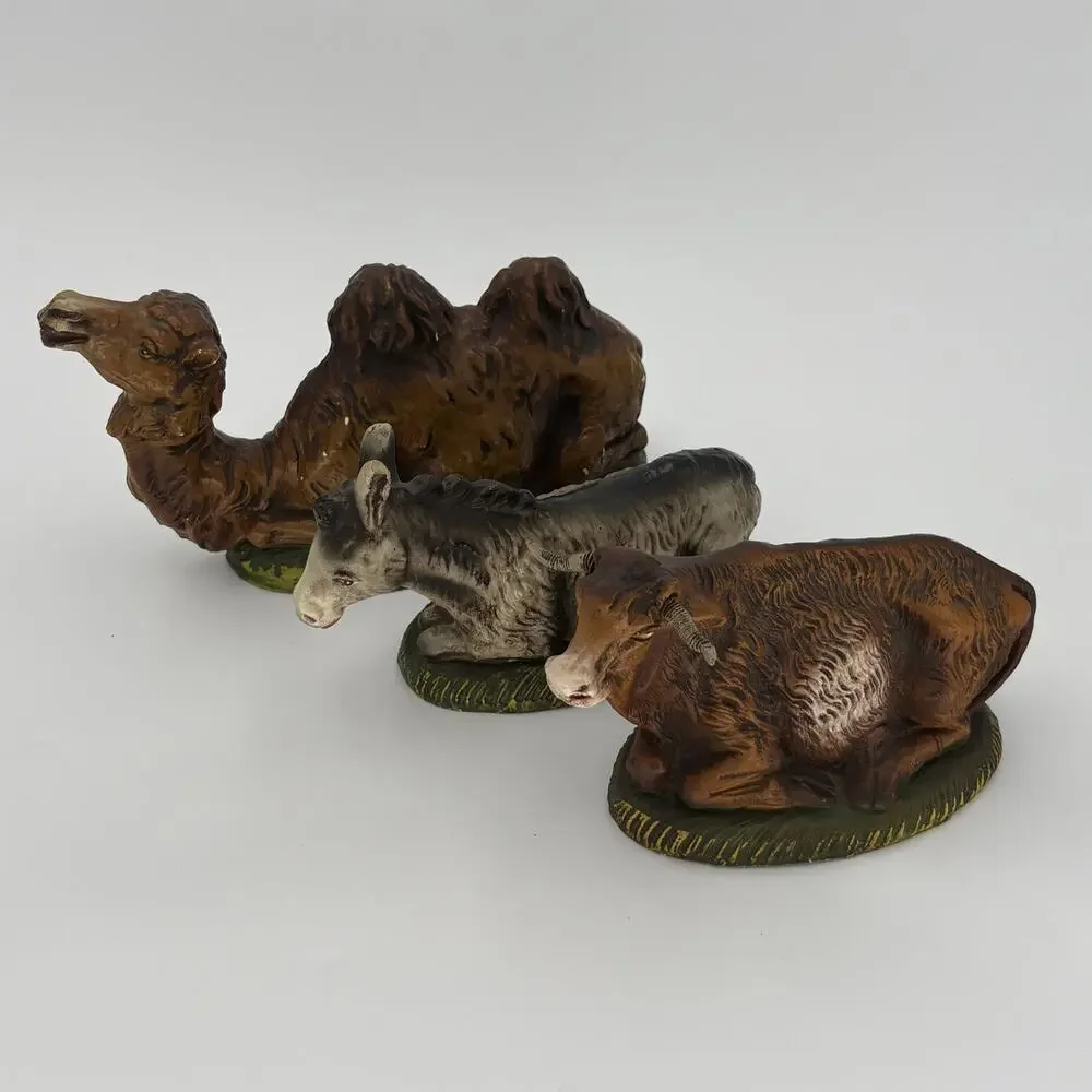 Vintage Italian Paper Mache Nativity Animals Lot Camel Ox Donkey 5
