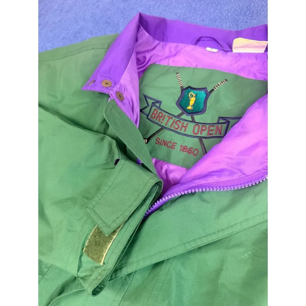 Vintage British Open Golf Jacket Large Green Purple Colorblock Windbreaker
