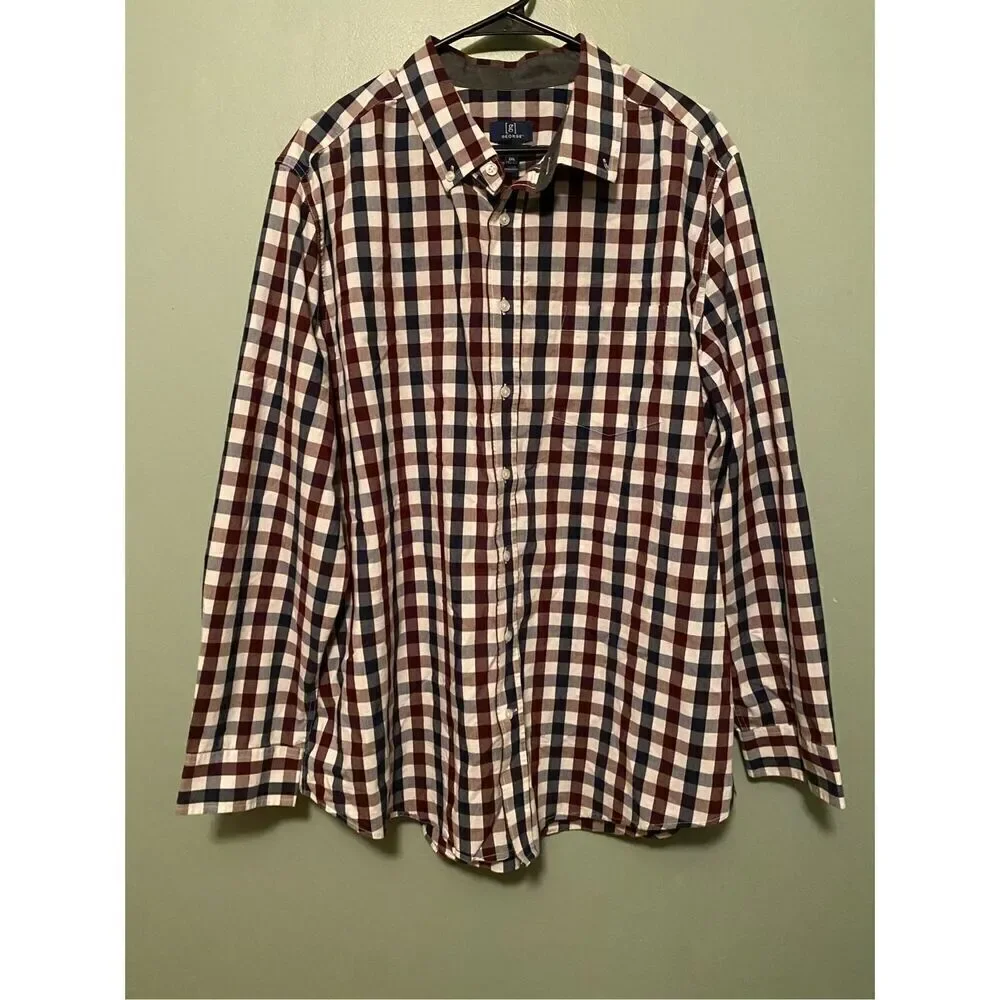 George Red Blue Long Sleeve Button Up Western Shirt Size 2XL