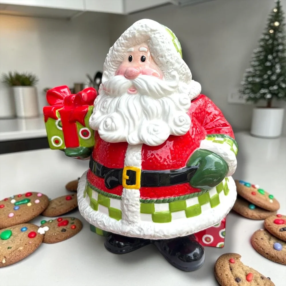 Fitz‎ and Floyd Holiday Cheer Santa Cookie Jar Christmas Ceramic Canister 2008